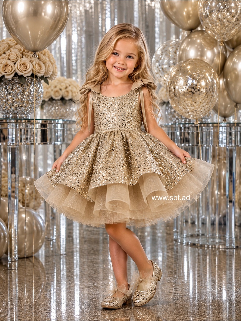 NWT Adorable Baby Girl Formal Dress Sparkling Sequins & Beads Flower Girl Gown - Picture 4 of 16